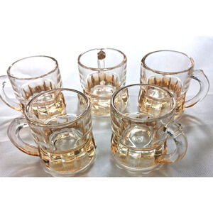 Federal Glass Mini Beer Mug Shot Glasses 5pc Amber Fluted Bottoms Pre-Owned